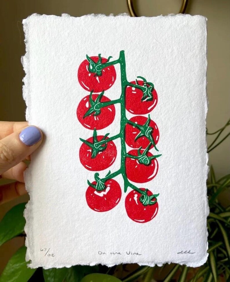 Tomato Vine Sticker. Based on Original Block Print. Sticker Art (3 ...