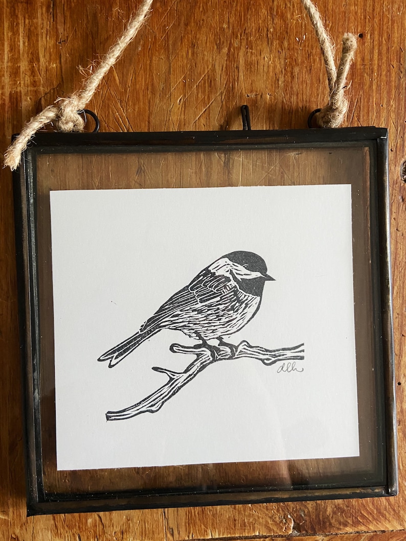 Chickadee Hand Printed Block Print Hand Carved Original Art