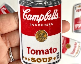 Pegatina de sopa de tomate. Basada en una obra de arte original impresa en bloque. Pegatina artística (7,6 cm)