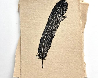 Feather Print | Feather Linocut | Original Art | Block Print | Hand Carved | Hand Printed