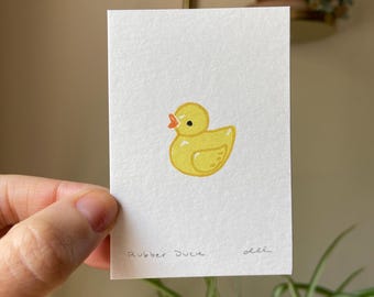 Rubber Duck Tiny Print. Trinket Collection. Mini Print. Vintage Inspired. Retro 90s Y2K Toy Art. Original Block Print. Linocut.