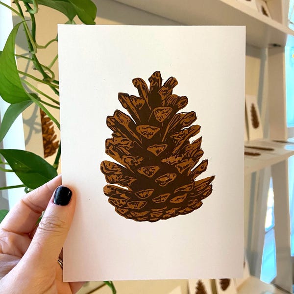 Pinecone Block Print. Nature Wall Art. Home Decor. Original Linocut.