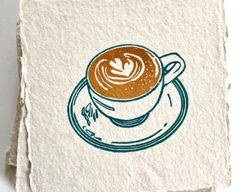 Impresión Latte / Latte Art / Café / Capuchino / Tallado a mano / Impreso a mano / Arte original / Impresión en bloque / Sin enmarcar