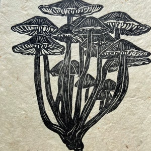 Mushrooms Original Art Block Print Hand Carved Hand Printed Unframed image 3
