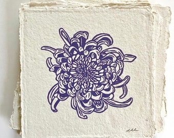 Chrysantheme Block Print. Essen Wandbild. Küchen Dekor. Original Linoldruck (13x12cm)