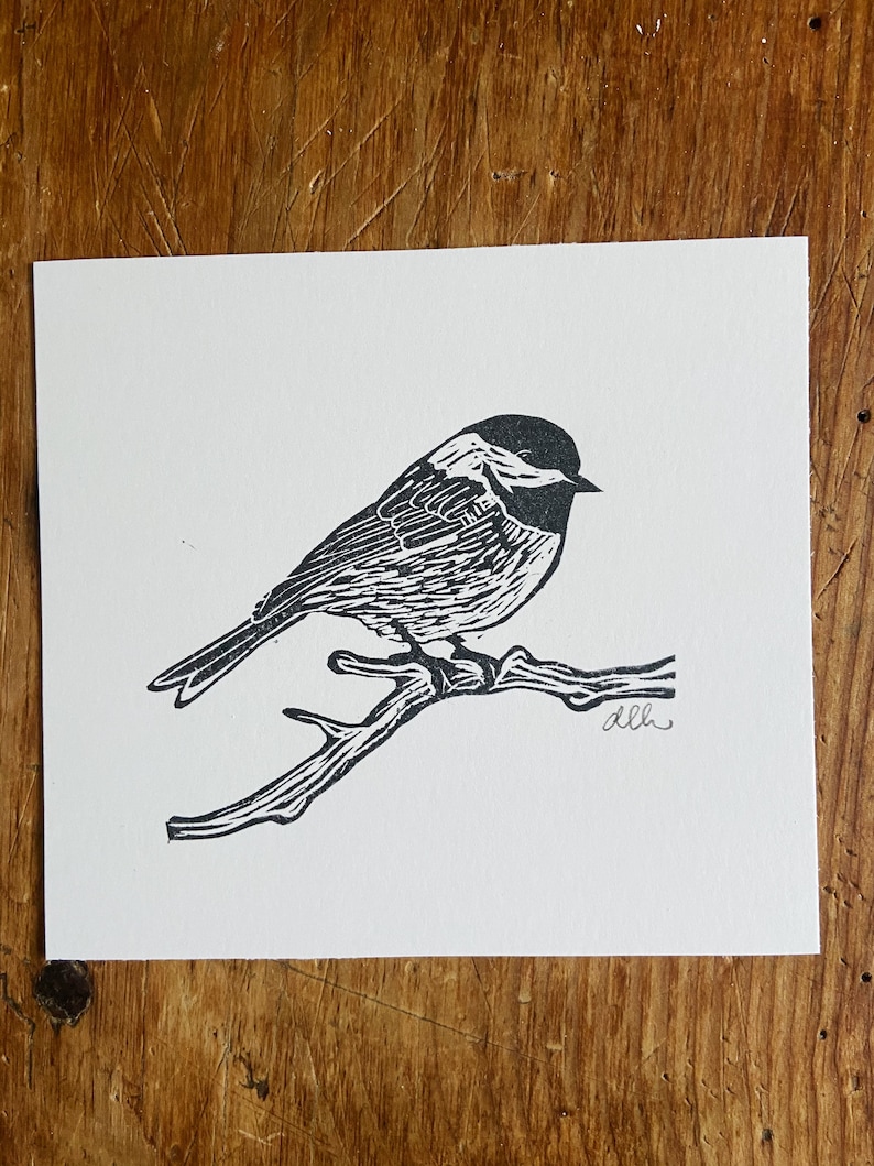 Chickadee Hand Printed Block Print Hand Carved Original Art