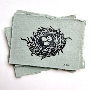 Mini Bird’s Nest Print | Bird Nest Linocut Print | Original Art | Block Print | Hand Carved | Hand Printed | Unframed