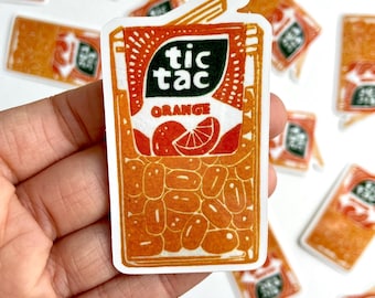 Tic Tac Orange Sticker. Based on Original Block Print. Sticker Art (3&quot;)