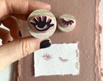 Eye Stamp Set | Winking Eye Stamps | Valentines Day Stamp | Hand carved | Rubber Stamps | DIY Cards | Wrapping Paper | Gifts for Her |
