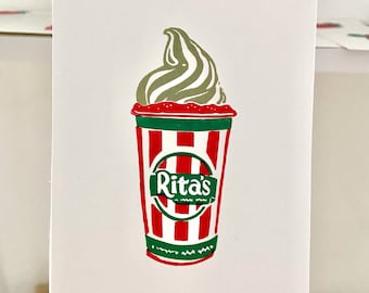 Rita's Ice Block Print. Food Wall Art. Kitchen Decor. Original Linocut.