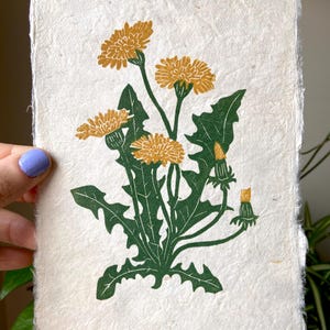 Dandelion Block Print. Food Wall Art. Kitchen Decor. Original Linocut (5x7")