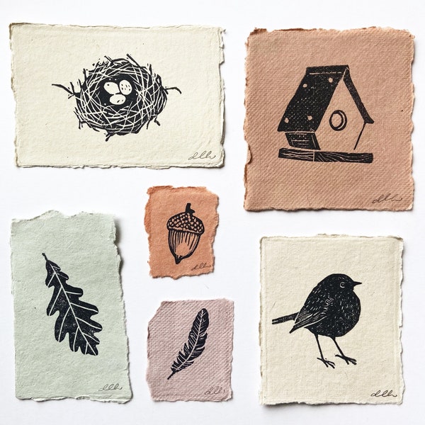 Mini Print Set | Bird | Hand Carved | Hand Printed | Original Art | Block Print