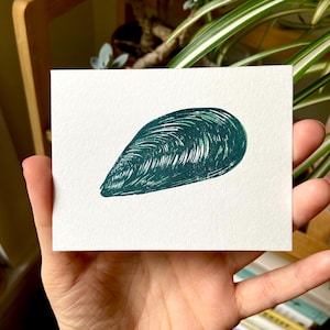 Muschel Block Print. Essen Wandbild. Küchen Dekor. Original Linoldruck (8x10cm)