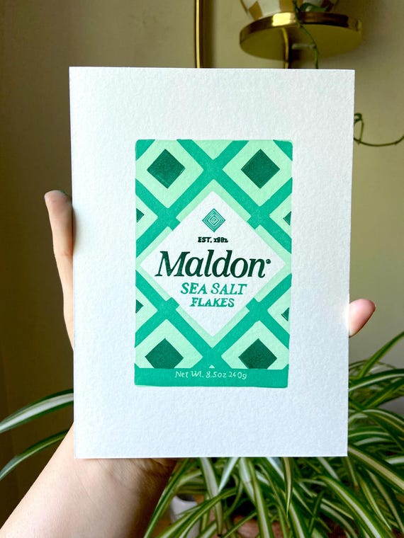 Maldon Sea Salt Block Print. Food Wall Art. Kitchen Decor. Original Linocut (5x7")