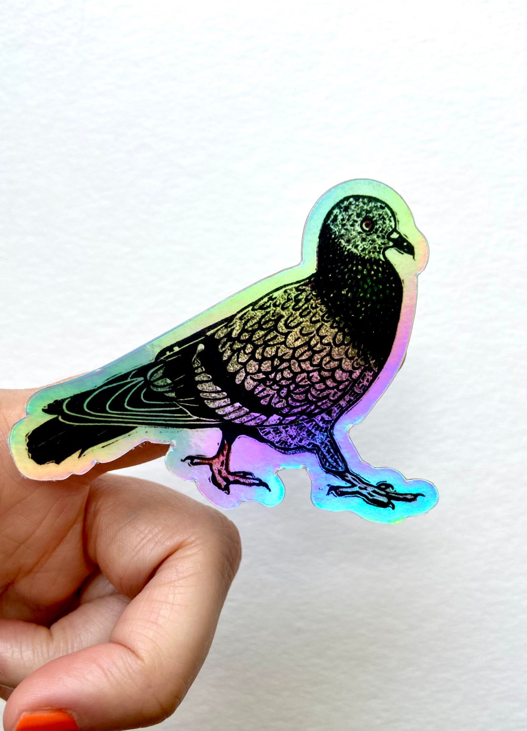 Holographic Pigeon Sticker. Based on Original Block Print. Sticker Art ...