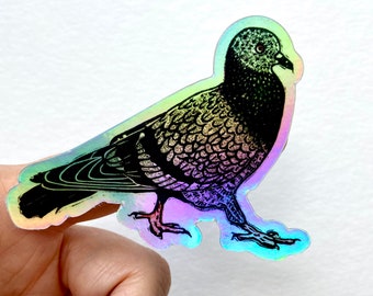 Holographic Pigeon Sticker. Based on Original Block Print. Sticker Art (3&quot;)