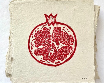 Pomegranate | Winter Fruit |  Hand Carved | Hand Printed | Original Art | Block Print | Unframed