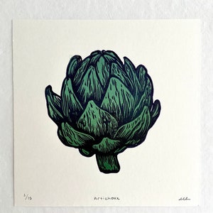 Stampa di carciofi / Mercato agricolo / Stampa di verdure / Stampa di linoleum di prodotti / Arte originale / Stampa a blocchi / Intagliata a mano / Stampata a mano /
