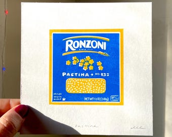 Pastina Block Print. Food Wall Art. Kitchen Decor. Original Linocut.