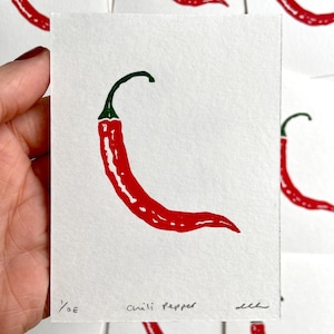 Chili Pepper Print | Chili Pepper Linocut | Spicy Pepper Print | Kitchen Art | Food Art | Original Block Print | Printmaking