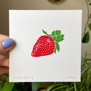 Small Strawberry | Original Block Print | Hand Carved | Hand Printed