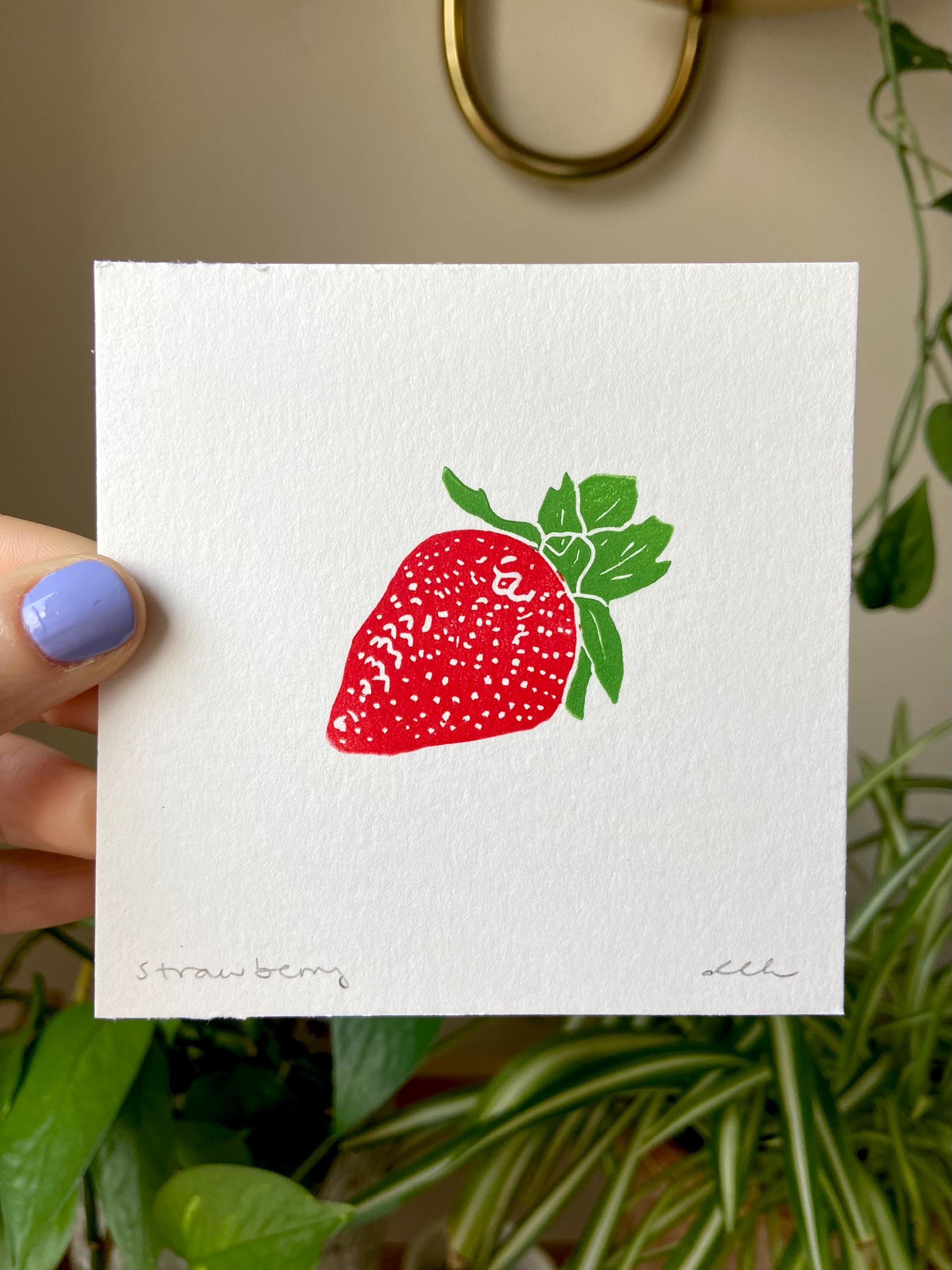 Small Strawberry | Original Block Print | Hand Carved | Hand Printed