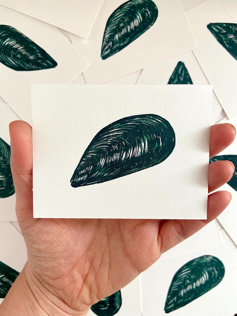 Mussel Block Print. Food Wall Art. Kitchen Decor. Original Linocut (3x4 ...