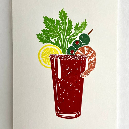 Bloody Mary Block Print. Food Wall Art. Kitchen Decor. Original