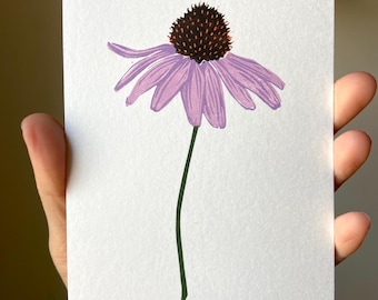 Grabado en linóleo de equinácea. Arte mural de jardín y flores. Decoración natural para el hogar. Linograbado original.
