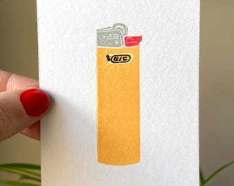 BIC Lighter Block Print. Junk Drawer Wall Art. Nostalgia Decor. Original Linocut.