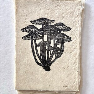 Mushrooms Original Art Block Print Hand Carved Hand Printed Unframed image 4
