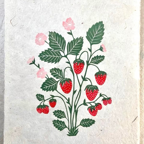 Strawberries | Print | Original Art | Block Print | Hand Carved | Hand Printed | Unframed