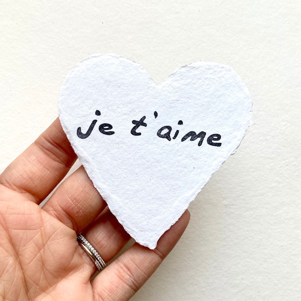 Mini Heart Je T’aime Print | I Love You Print | Original Art | Block Print | Hand Carved | Hand Printed | Unframed