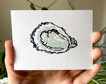 Oyster Print | Oyster Linocut | Shellfish Block Print | Seafood Art | Summer Art | Kitchen Print |   Hand Carved | Hand Printed