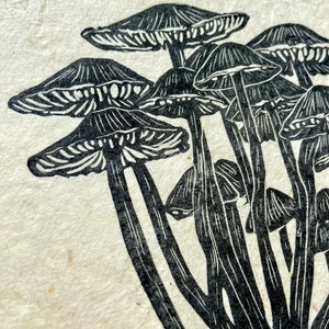 Mushrooms Original Art Block Print Hand Carved Hand Printed Unframed image 2