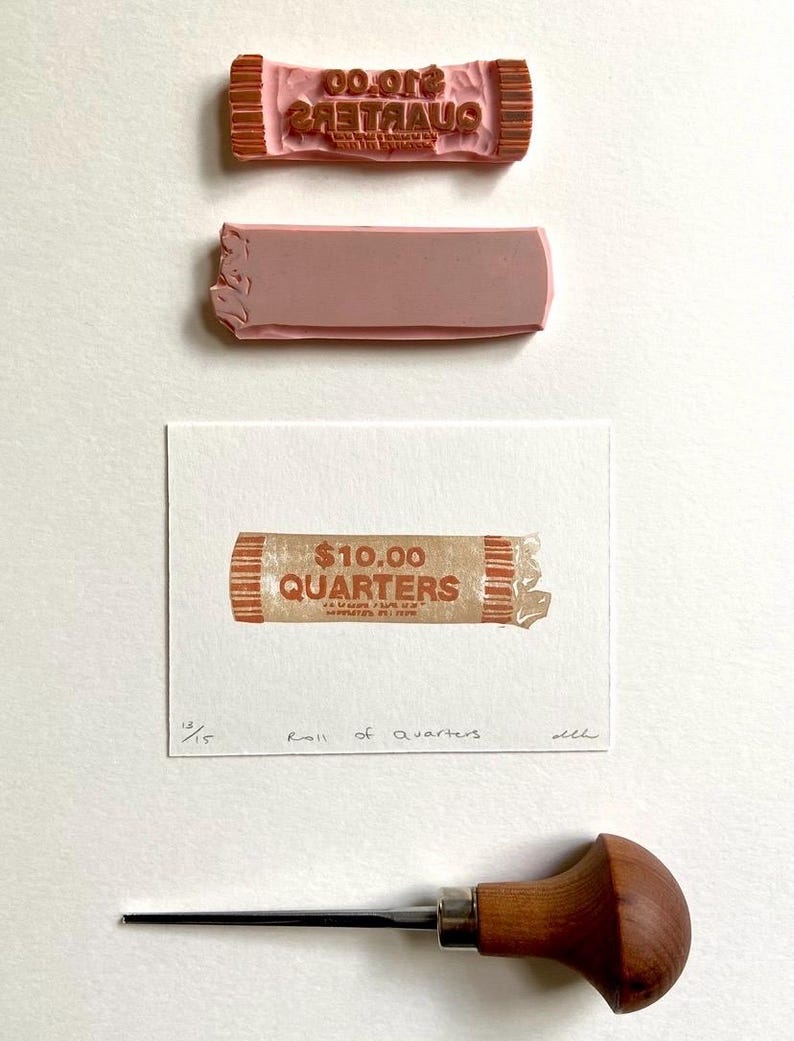 Sticker Coin Quarters Quarter Roll Sticker. Based on Original Block Print Artwork. Sticker ...