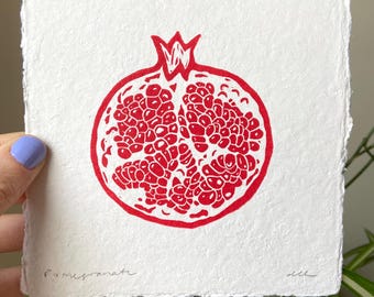 Pomegranate Block Print | Farmers Market | Fruit Print | Pomegranate Linocut | Food Art | Kitchen Art