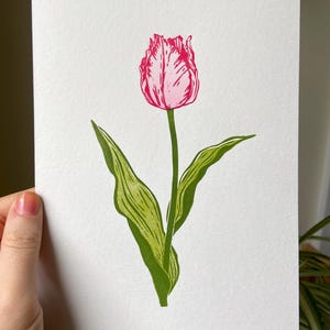 Frilly Tulip Block Print | Botanical Art | Tulip Print | Flower Linocut Print | Tulip Linocut | Garden Art | Spring Art