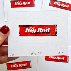 Big Red Block Print | Cinnamon Gum | Trinket Art | Nostalgia | Block Print | Printmaking | Valentines Day Art