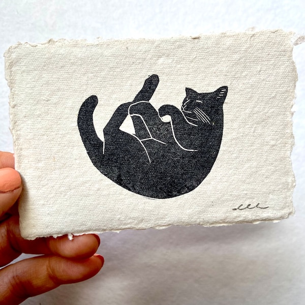 Mini Cat | Original Art | Hand Carved | Hand Printed
