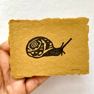 Mini Snail | Snail Linocut | Original Art | Hand Carved | Hand Printed | Block Print
