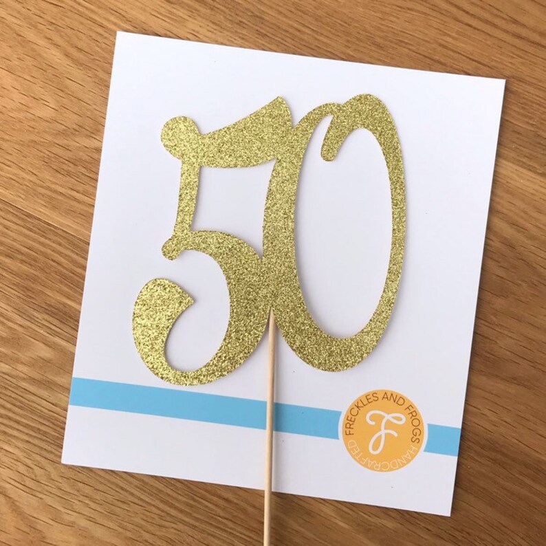 50 Cake Topper SILVER Glitter Card 50th Birthday Cake Decoration Fifty