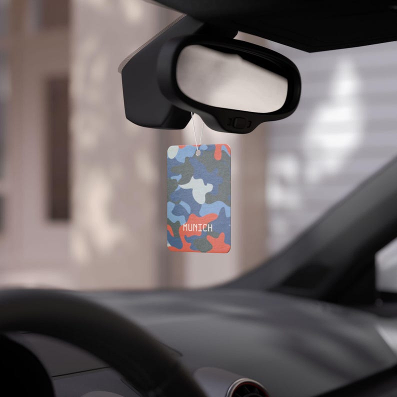 Munich Camouflage Scented Car Air Freshener for BMW Fans -- Pine, New Car, and Black Ice scent image 3