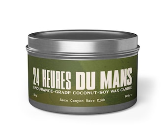 24 Hours of Le Mans "Woodland Scented" Coconut-soy Candle in 8oz Tin - for Racing/Porsche Enthusiasts