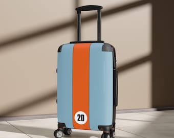 Gulf Racing Livery-print Wheeled Roller Suitcase for Porsche/Ford Enthusiasts (Small, Medium, Large)