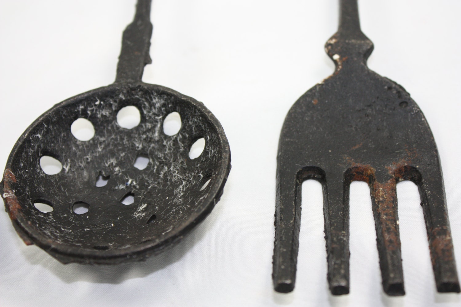 Vintage Old Cast Iron Kitchen Utensils 2 Ladles Spoon Fork Etsy