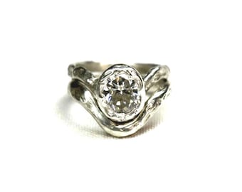 Organic Oval 2ct Moissanite Ring – Rustic stirling silver one of a kind engagement ring