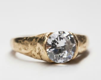 Dune organic ring 9ct gold with 2ct moissanite/ unique engagement ring