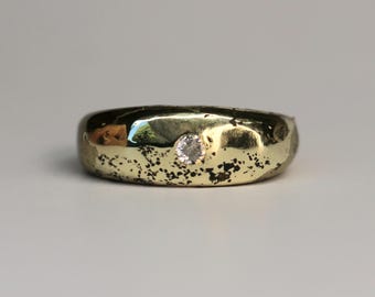 Esther Ring sandcast dome golden bronze rustic ring with  moissanite size 7