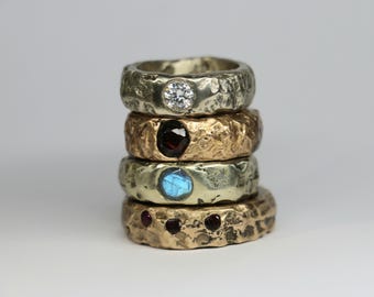The Nomad sandcast Made to Order rustic elegant ring with gemstone